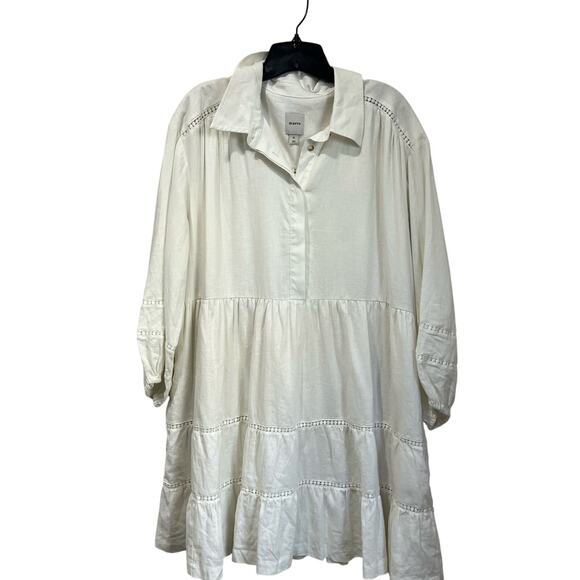 Anthropologie Maeve White Linen Blend Tiered Mini Dress Boho Resort Coastal XL - Picture 2 of 10